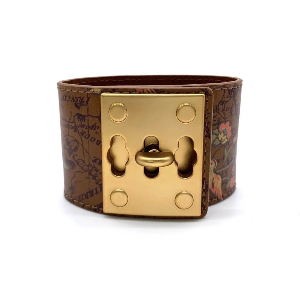 Patricia Nash Luigia Triple Turn-Lock Leather Cuff Bracelet. 9" Floral Map - Picture 3 of 4